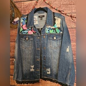 REIMAGINED ☆ UPCYCLED "GLAMOUR GIRLS" BY "One Kind Denim Co" DENIM JACKET  Sz 1X